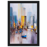 “Sails & Skylines” – Urban Reflections in Motion | Modern Wall art Print - Framed Canvas - 30x45 cm / 12x18″ - Black frame