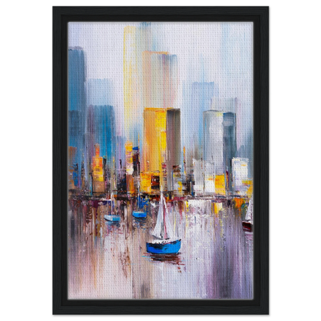 “Sails & Skylines” – Urban Reflections in Motion | Modern Wall art Print - Framed Canvas - 30x45 cm / 12x18″ - Black frame