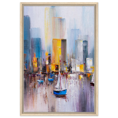 “Sails & Skylines” – Urban Reflections in Motion | Modern Wall art Print - Framed Canvas - 50x75 cm / 20x30″ - Wood frame