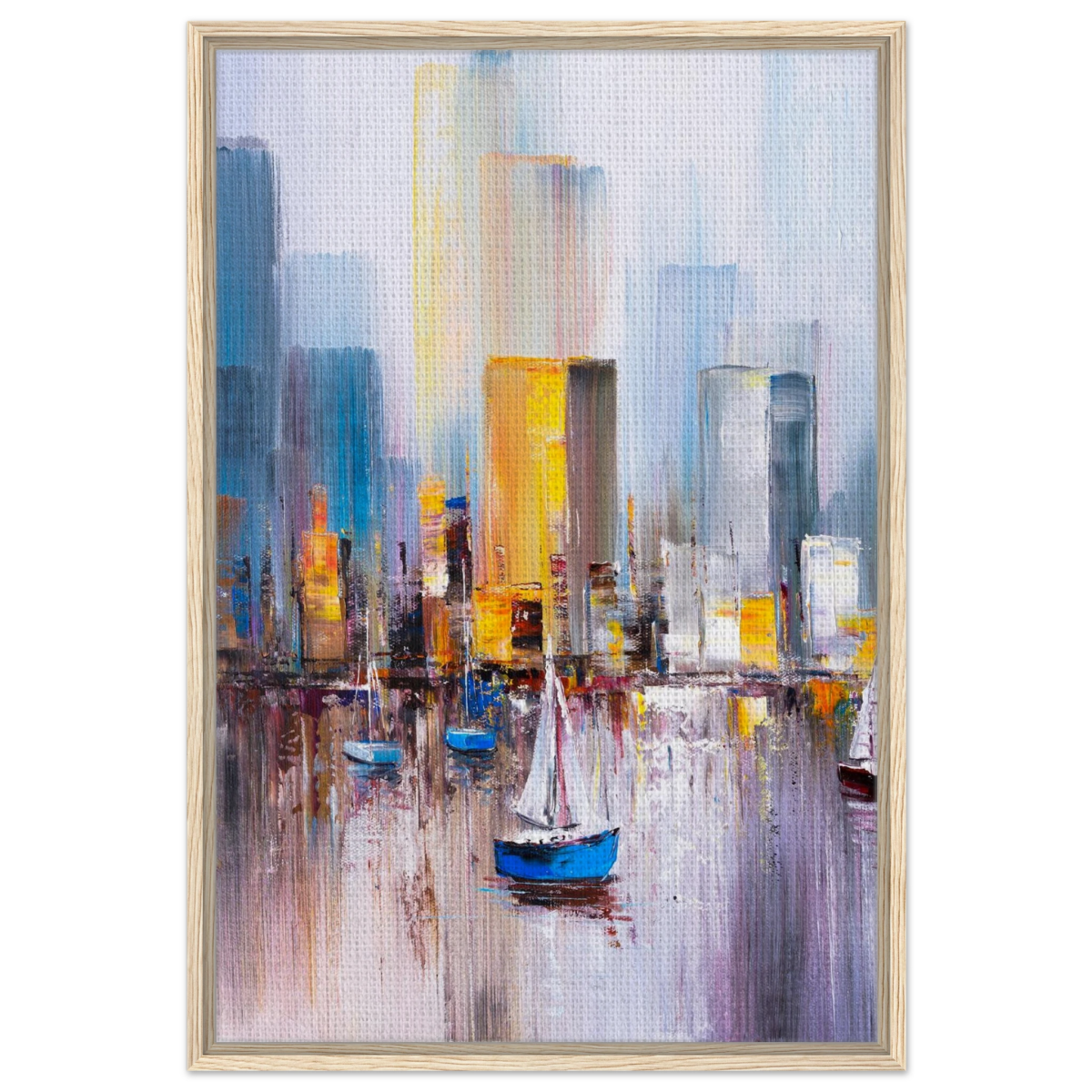 “Sails & Skylines” – Urban Reflections in Motion | Modern Wall art Print - Framed Canvas - 60x90 cm / 24x36″ - Wood frame