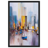 “Sails & Skylines” – Urban Reflections in Motion | Modern Wall art Print - Framed Canvas - 50x75 cm / 20x30″ - Black frame
