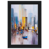 “Sails & Skylines” – Urban Reflections in Motion | Modern Wall art Print - Framed Canvas - 20x30 cm / 8x12″ - Black frame