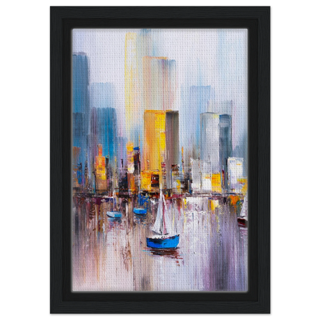 “Sails & Skylines” – Urban Reflections in Motion | Modern Wall art Print - Framed Canvas - 20x30 cm / 8x12″ - Black frame