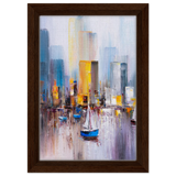 “Sails & Skylines” – Urban Reflections in Motion | Modern Wall art Print - Framed Canvas - 20x30 cm / 8x12″ - Dark wood frame