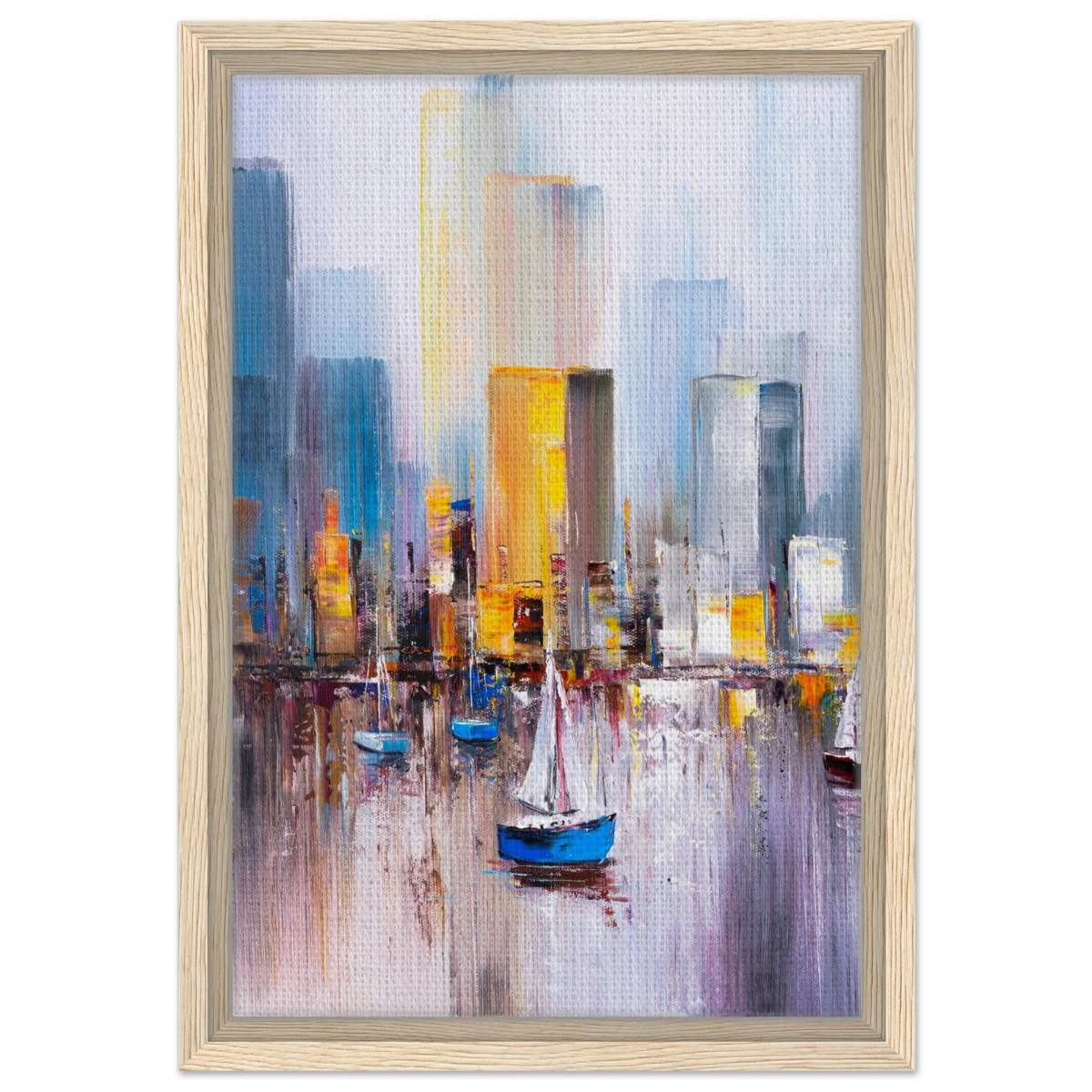 “Sails & Skylines” – Urban Reflections in Motion | Modern Wall art Print - Framed Canvas - 30x45 cm / 12x18″ - Wood frame