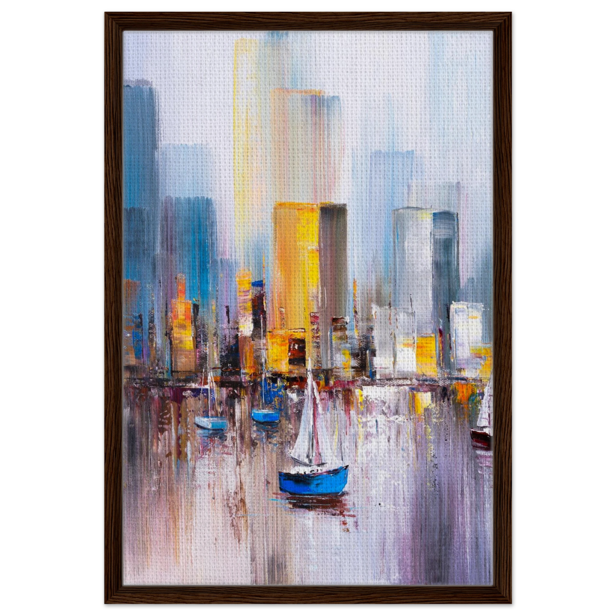“Sails & Skylines” – Urban Reflections in Motion | Modern Wall art Print - Framed Canvas - 50x75 cm / 20x30″ - Dark wood frame