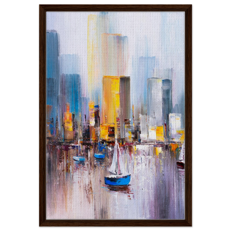 “Sails & Skylines” – Urban Reflections in Motion | Modern Wall art Print - Framed Canvas - 50x75 cm / 20x30″ - Dark wood frame