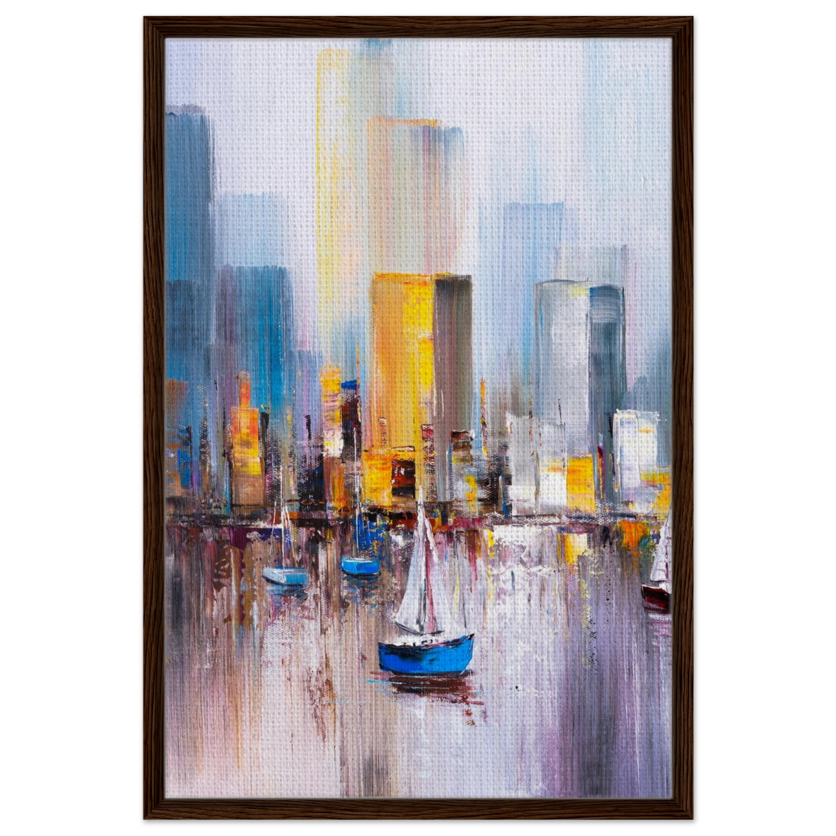 “Sails & Skylines” – Urban Reflections in Motion | Modern Wall art Print - Framed Canvas - 60x90 cm / 24x36″ - Dark wood frame