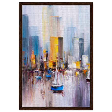 “Sails & Skylines” – Urban Reflections in Motion | Modern Wall art Print - Framed Canvas - 60x90 cm / 24x36″ - Dark wood frame