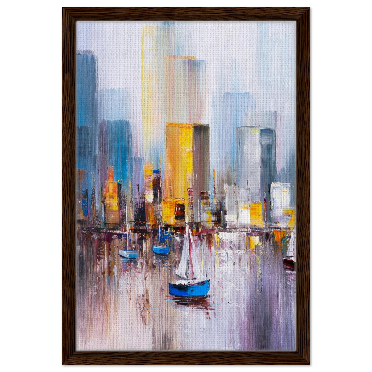 “Sails & Skylines” – Urban Reflections in Motion | Modern Wall art Print - Framed Canvas - 40x60 cm / 16x24″ - Dark wood frame