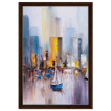 “Sails & Skylines” – Urban Reflections in Motion | Modern Wall art Print - Framed Canvas - 40x60 cm / 16x24″ - Dark wood frame
