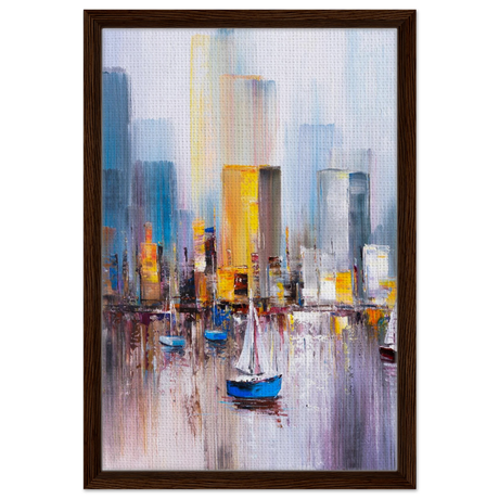 “Sails & Skylines” – Urban Reflections in Motion | Modern Wall art Print - Framed Canvas - 40x60 cm / 16x24″ - Dark wood frame
