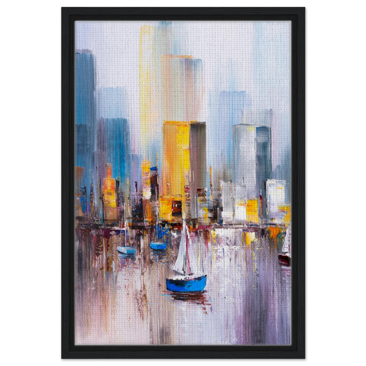 “Sails & Skylines” – Urban Reflections in Motion | Modern Wall art Print - Framed Canvas - 40x60 cm / 16x24″ - Black frame