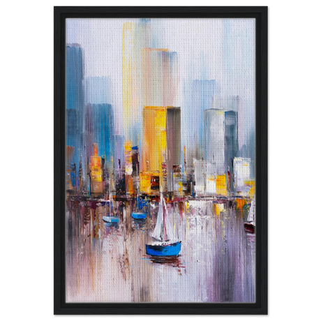 “Sails & Skylines” – Urban Reflections in Motion | Modern Wall art Print - Framed Canvas - 40x60 cm / 16x24″ - Black frame