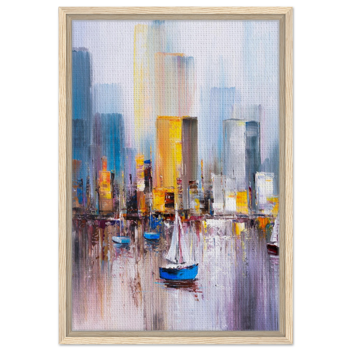 “Sails & Skylines” – Urban Reflections in Motion | Modern Wall art Print - Framed Canvas - 40x60 cm / 16x24″ - Wood frame