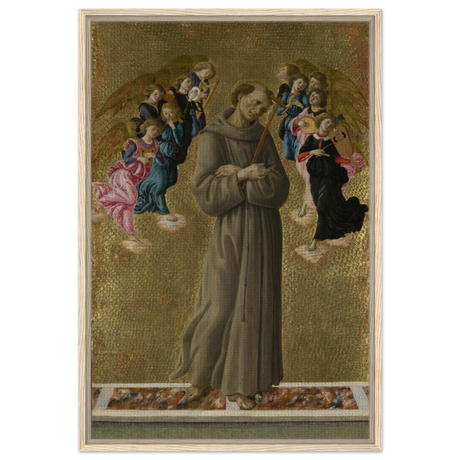 Saint Francis of Assisi with Angels by Sandro Botticelli | Vintage art Wall art print - 60x90 cm / 24x36″ - Framed Canvas - Wood frame