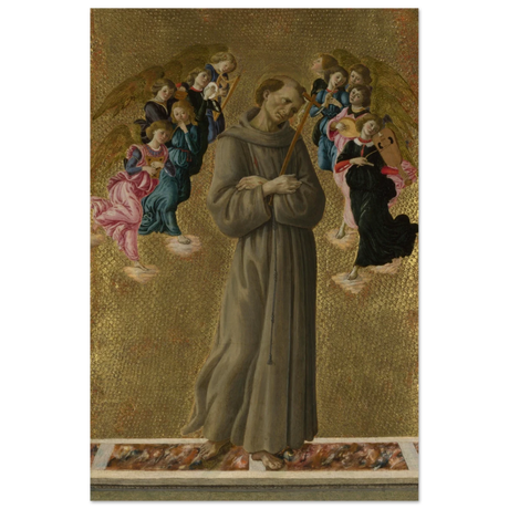Saint Francis of Assisi with Angels by Sandro Botticelli | Vintage art Wall art print - 30x45 cm / 12x18″ - Wood Prints - 