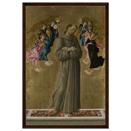 Saint Francis of Assisi with Angels by Sandro Botticelli | Vintage art Wall art print - 60x90 cm / 24x36″ - Framed Canvas - Dark wood frame