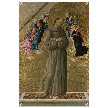 Saint Francis of Assisi with Angels by Sandro Botticelli | Vintage art Wall art print - 50x75 cm / 20x30″ - Acrylic Print - 