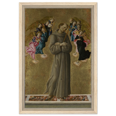 Saint Francis of Assisi with Angels by Sandro Botticelli | Vintage art Wall art print - 30x45 cm / 12x18″ - Framed Canvas - Wood frame