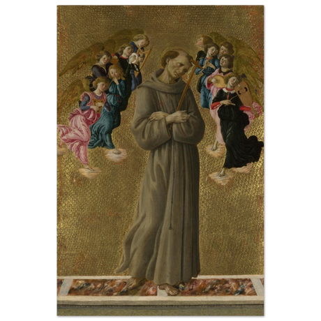 Saint Francis of Assisi with Angels by Sandro Botticelli | Vintage art Wall art print - 50x75 cm / 20x30″ - Wood Prints - 