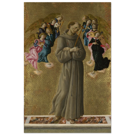 Saint Francis of Assisi with Angels by Sandro Botticelli | Vintage art Wall art print - 40x60 cm / 16x24″ - Aluminum Print - 