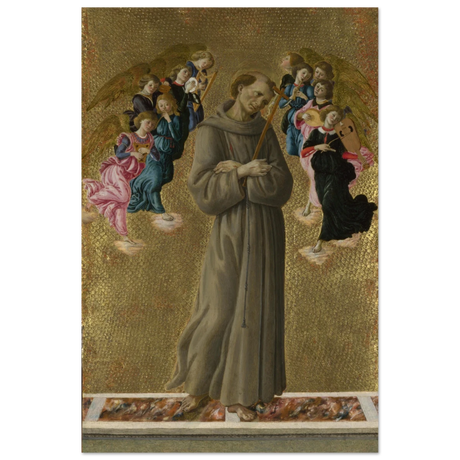 Saint Francis of Assisi with Angels by Sandro Botticelli | Vintage art Wall art print - 60x90 cm / 24x36″ - Aluminum Print - 
