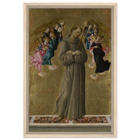 Saint Francis of Assisi with Angels by Sandro Botticelli | Vintage art Wall art print - 40x60 cm / 16x24″ - Framed Canvas - Wood frame