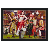 "Saloon Soirée" – Can - Can Dancers in a Wild West Saloon by Bob Byerley | Vintage Western Wall Art Print - Framed Canvas - 30x45 cm / 12x18″ - Black frame