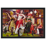 "Saloon Soirée" – Can - Can Dancers in a Wild West Saloon by Bob Byerley | Vintage Western Wall Art Print - Framed Canvas - 40x60 cm / 16x24″ - Black frame