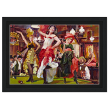 "Saloon Soirée" – Can - Can Dancers in a Wild West Saloon by Bob Byerley | Vintage Western Wall Art Print - Framed Canvas - 20x30 cm / 8x12″ - Black frame