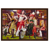 "Saloon Soirée" – Can - Can Dancers in a Wild West Saloon by Bob Byerley | Vintage Western Wall Art Print - Framed Canvas - 50x75 cm / 20x30″ - Dark wood frame