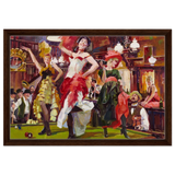 "Saloon Soirée" – Can - Can Dancers in a Wild West Saloon by Bob Byerley | Vintage Western Wall Art Print - Framed Canvas - 40x60 cm / 16x24″ - Dark wood frame