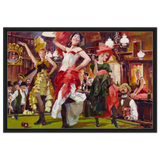 "Saloon Soirée" – Can - Can Dancers in a Wild West Saloon by Bob Byerley | Vintage Western Wall Art Print - Framed Canvas - 60x90 cm / 24x36″ - Black frame