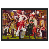 "Saloon Soirée" – Can - Can Dancers in a Wild West Saloon by Bob Byerley | Vintage Western Wall Art Print - Framed Canvas - 50x75 cm / 20x30″ - Black frame