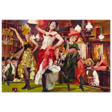 "Saloon Soirée" – Can - Can Dancers in a Wild West Saloon by Bob Byerley | Vintage Western Wall Art Print - Wood Prints - 20x30 cm / 8x12″ - 