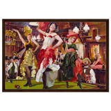 "Saloon Soirée" – Can - Can Dancers in a Wild West Saloon by Bob Byerley | Vintage Western Wall Art Print - Framed Canvas - 60x90 cm / 24x36″ - Dark wood frame