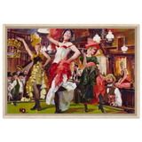 "Saloon Soirée" – Can - Can Dancers in a Wild West Saloon by Bob Byerley | Vintage Western Wall Art Print - Framed Canvas - 50x75 cm / 20x30″ - Wood frame