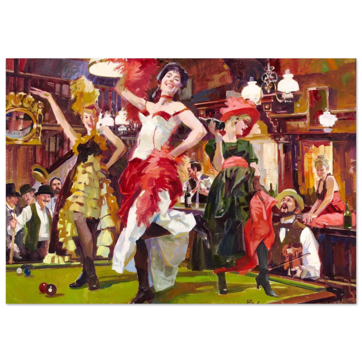 "Saloon Soirée" – Can - Can Dancers in a Wild West Saloon by Bob Byerley | Vintage Western Wall Art Print - Fine Art Poster - 70x100 cm / 28x40″ - 