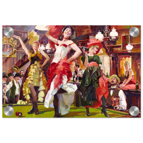 "Saloon Soirée" – Can - Can Dancers in a Wild West Saloon by Bob Byerley | Vintage Western Wall Art Print - Acrylic Print - 20x30 cm / 8x12″ - 