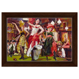 "Saloon Soirée" – Can - Can Dancers in a Wild West Saloon by Bob Byerley | Vintage Western Wall Art Print - Framed Canvas - 20x30 cm / 8x12″ - Dark wood frame