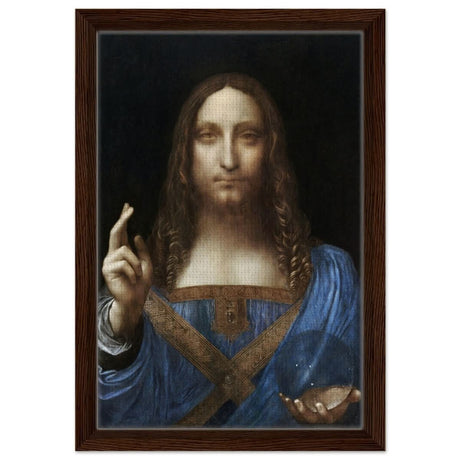 Salvator Mundi by Leonardo da Vinci | Vintage wall art print | Masterpiece - Framed Canvas - 30x45 cm / 12x18″ - Dark wood frame