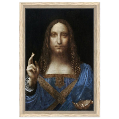 Salvator Mundi by Leonardo da Vinci | Vintage wall art print | Masterpiece - Framed Canvas - 30x45 cm / 12x18″ - Wood frame