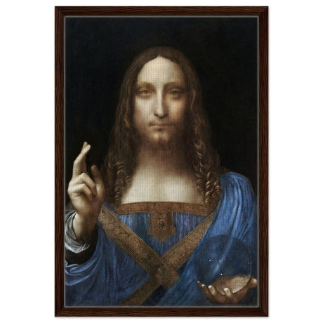 Salvator Mundi by Leonardo da Vinci | Vintage wall art print | Masterpiece - Framed Canvas - 50x75 cm / 20x30″ - Dark wood frame