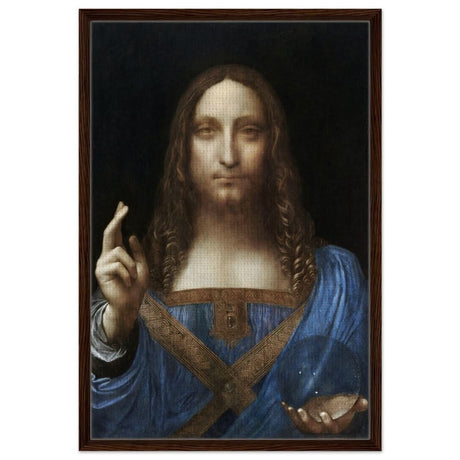 Salvator Mundi by Leonardo da Vinci | Vintage wall art print | Masterpiece - Framed Canvas - 60x90 cm / 24x36″ - Dark wood frame