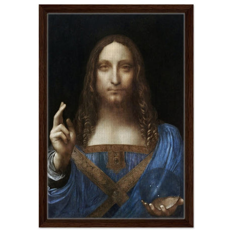 Salvator Mundi by Leonardo da Vinci | Vintage wall art print | Masterpiece - Framed Canvas - 40x60 cm / 16x24″ - Dark wood frame