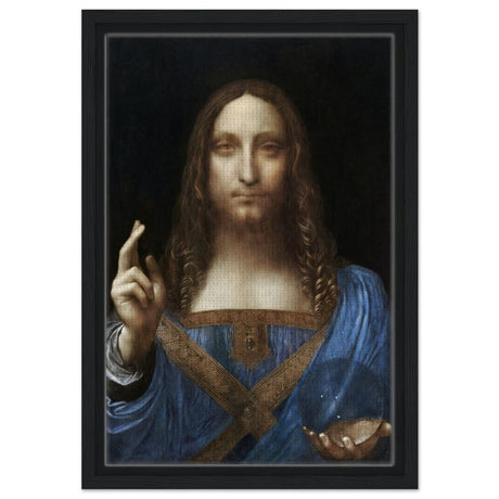 Salvator Mundi by Leonardo da Vinci | Vintage wall art print | Masterpiece - Framed Canvas - 30x45 cm / 12x18″ - Black frame