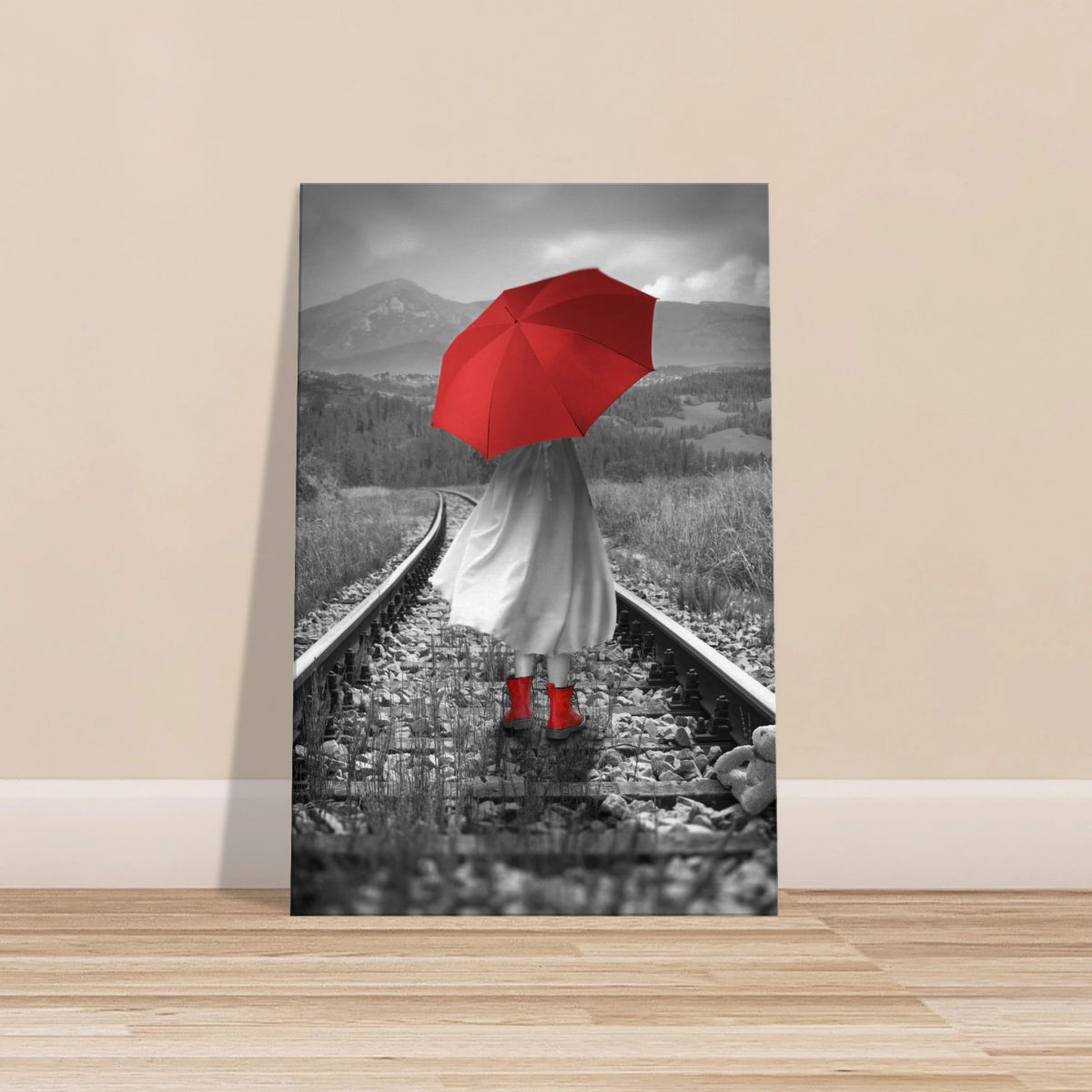 Scarlet Journey – Striking Black & White wall Art Print - Brushed Aluminum Print - 30x45 cm / 12x18″ - 