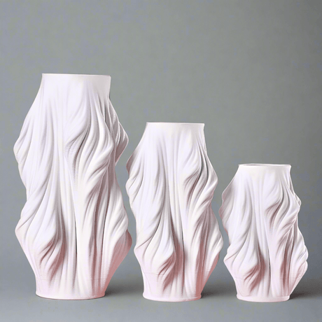 Sculptural White Ceramic Vase – Modern Minimalist Draped Design - Medium (32cmx Width 17cm) - 