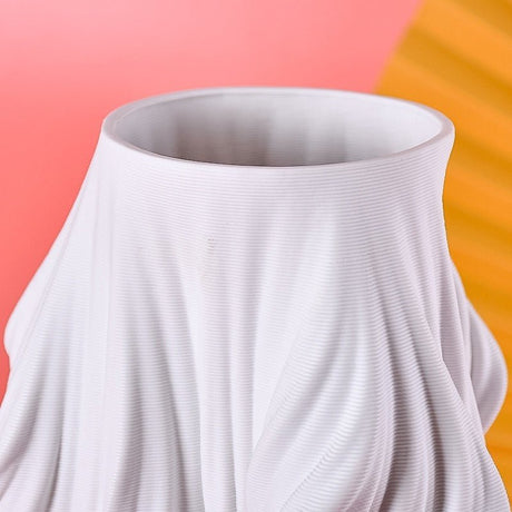 Sculptural White Ceramic Vase – Modern Minimalist Draped Design - Medium (32cmx Width 17cm) - 